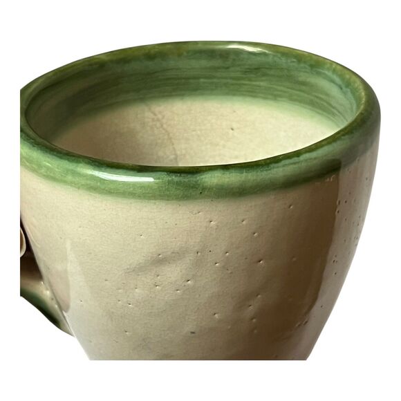 MCM John B Taylor Louisville Stoneware Pottery Green Rim 4pc Set Coffee Cup Mug - Picture 10 of 12